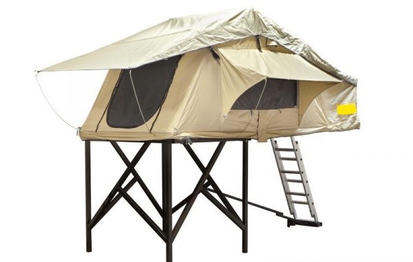 Палатка туристическая быстрораскладывающаяся для установки на крышу автомобиля с козырьком над входом и тамбуром (улучшенная ткань)